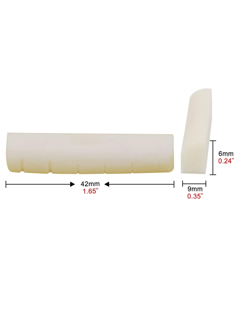 Metallor 6 String Pre-Slotted Bone Guitar Nut Replacement Compatible with SG LP Style Electric Guitar Folk Acoustic Guitar White.(Nut: 42 x 9 x 6mm) 42×9×6mm