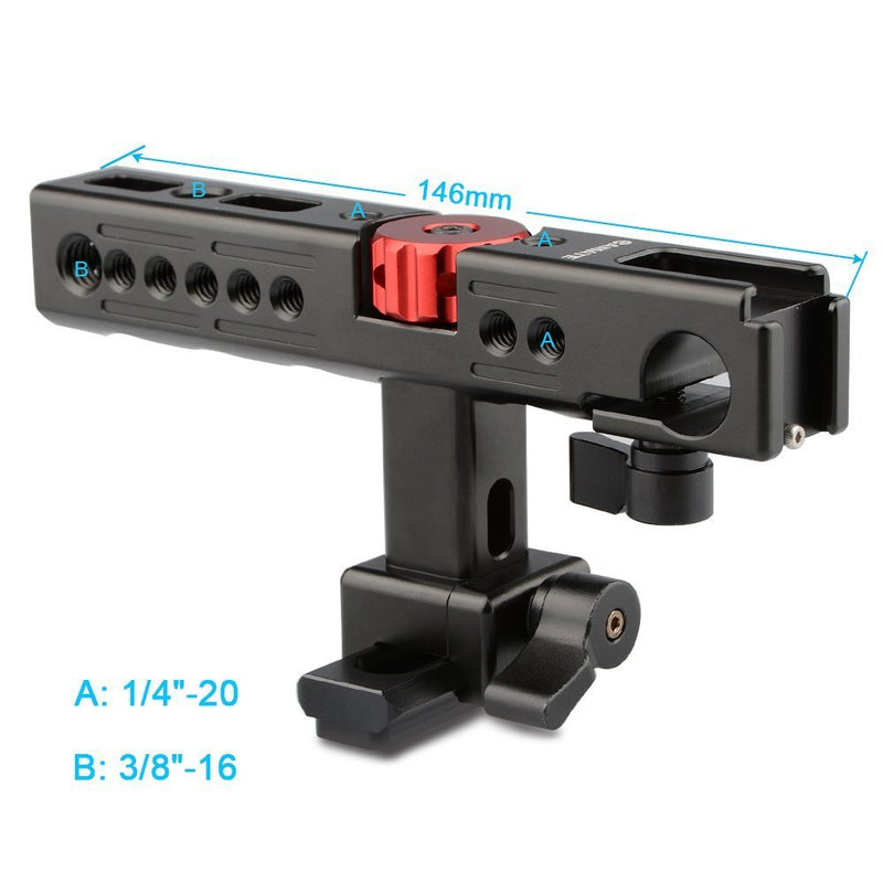 CAMVATE Aluminum Top Handle Grip for Camera Cage with Two Shoe Mount(Black)