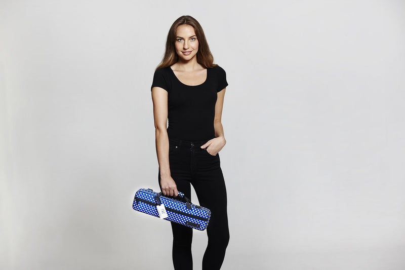 Beaumont "Blue Polka Dot" Flute Case With Shoulder Strap - C-Foot Flute Hard Case Cover - Lightweight Canvas C Case for Yamaha, Jupiter, Trevor James Flute Instrument Case Blue Polka Dot