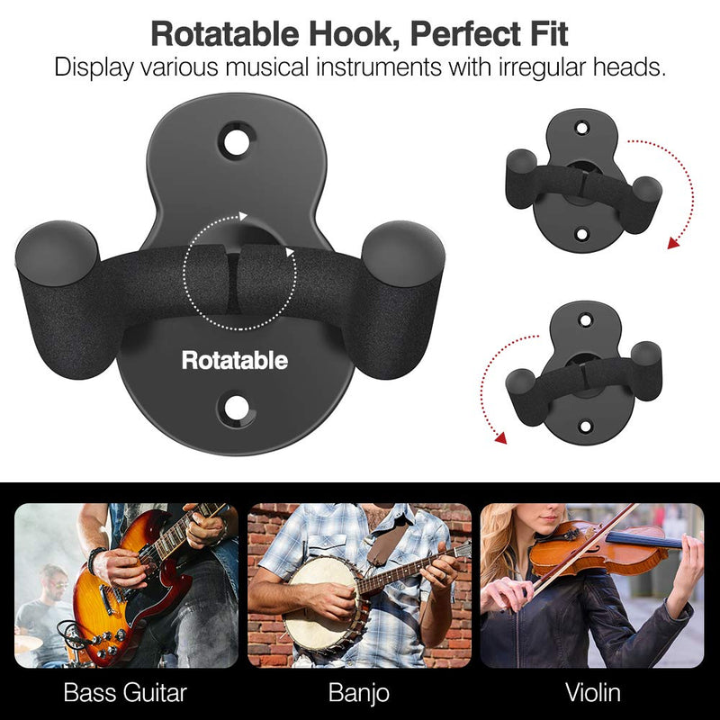 MoKo Guitar Wall Mount Hanger 4-Pack, Guitar Hanger Wall Hook Holder Stand for Bass Electric Acoustic Guitar Ukulele Guitar Wall Hanger Bracket Guitar Hanger for Studio Room - Black