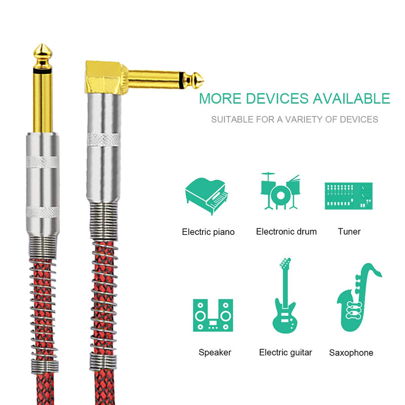 COLICOLY Guitar Cable 1/4 inch Straight to Right Angle Bass Instrument Cord- 3M