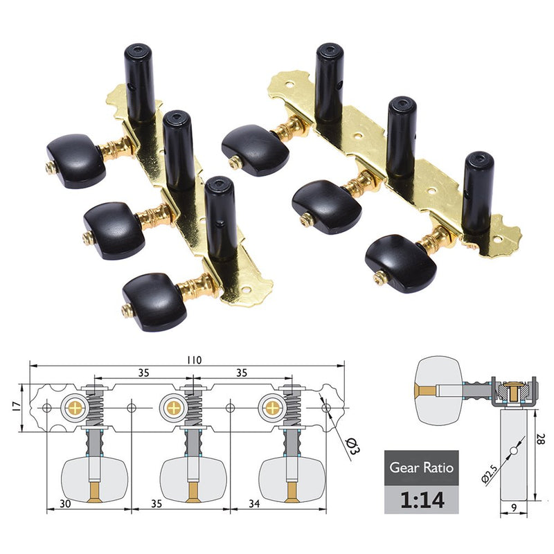ammoon Alice AOS-020HV3P 2pcs(L&R) Acoustic Classical Guitar Tuning Keys Pegs String Tuners 3+3 Machine Heads (Short)