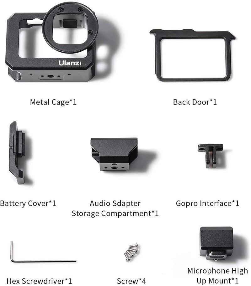 Ulanzi G9-5 CNC Camera Vlog Cage for GoPro HERO9 | Dual Cold Shoe Mounts with Audio Mic Adapter Housing Compatible with GoPro Hero 9 Camera