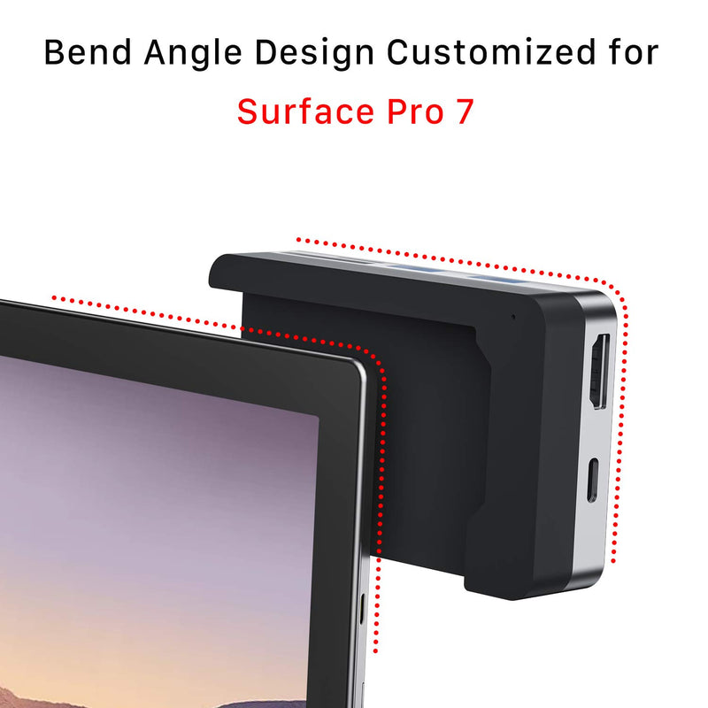 BYEASY Surface Pro 7 Docking Station, Microsoft Surface Pro 7 Accessories with 4K HDMI, 60W USB-C PD Charging, SD/TF Card Reader, 2 USB 3.0 - Bend Angle Design Customized for Surface Pro 7 Only