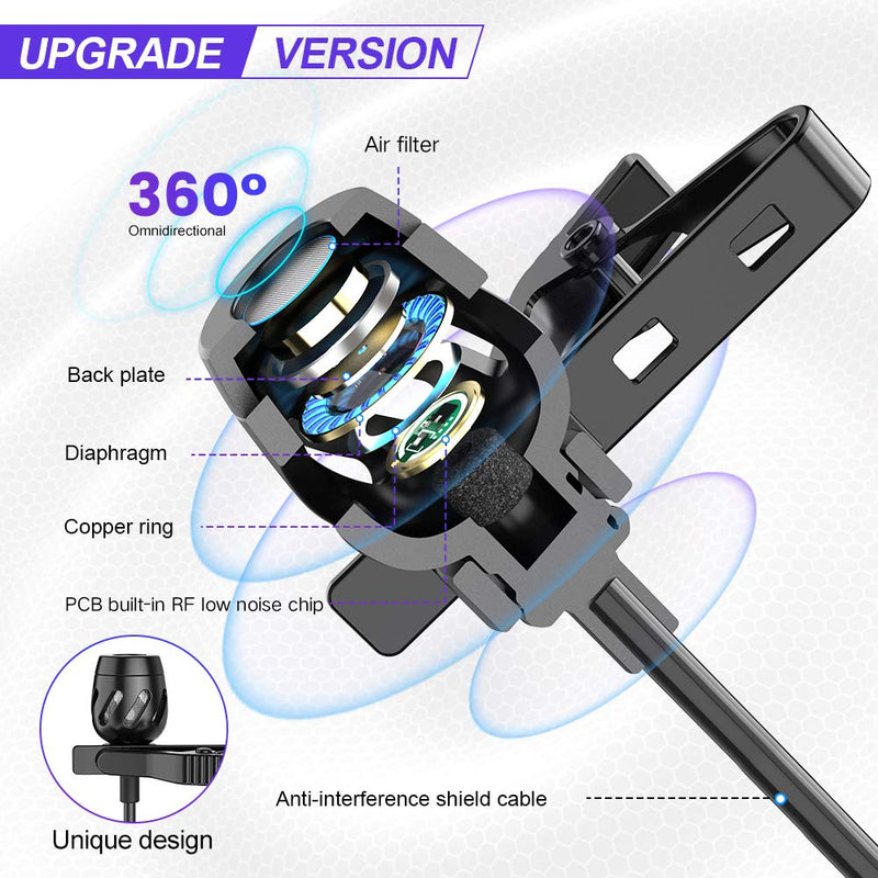 Professional Lavalier Lapel Microphone Clip-on USB Computer Microphone Plug & Play Omnidirectional Condenser Mic for PC, Laptop, Mac, Recording Mic for YouTube,Interview, Studio, Video