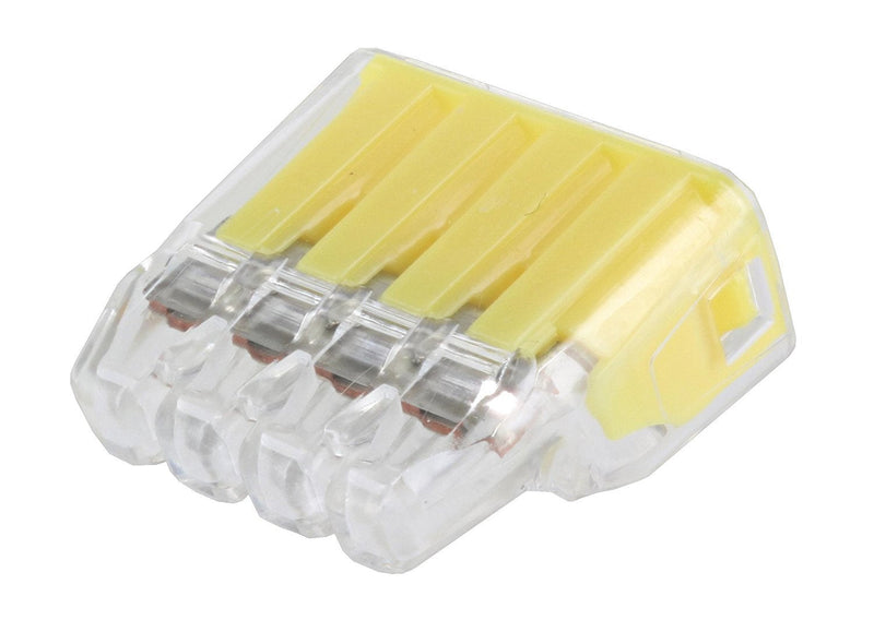 (100 Pack) Ideal in-Sure 4-Port, 34 Yellow Non-Twist 4 Conductor Connector for Solid, Stranded, and Tin Bonded Wire