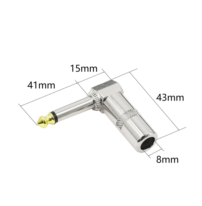YACSEJAO Audio 1/4" 90 Degree Right Angle Plug, 6.35mm Heavy Duty TS Mono Male Solder Jack Connector for Speaker/Guitar/Microphone Cables - 2Pack (Need welding)