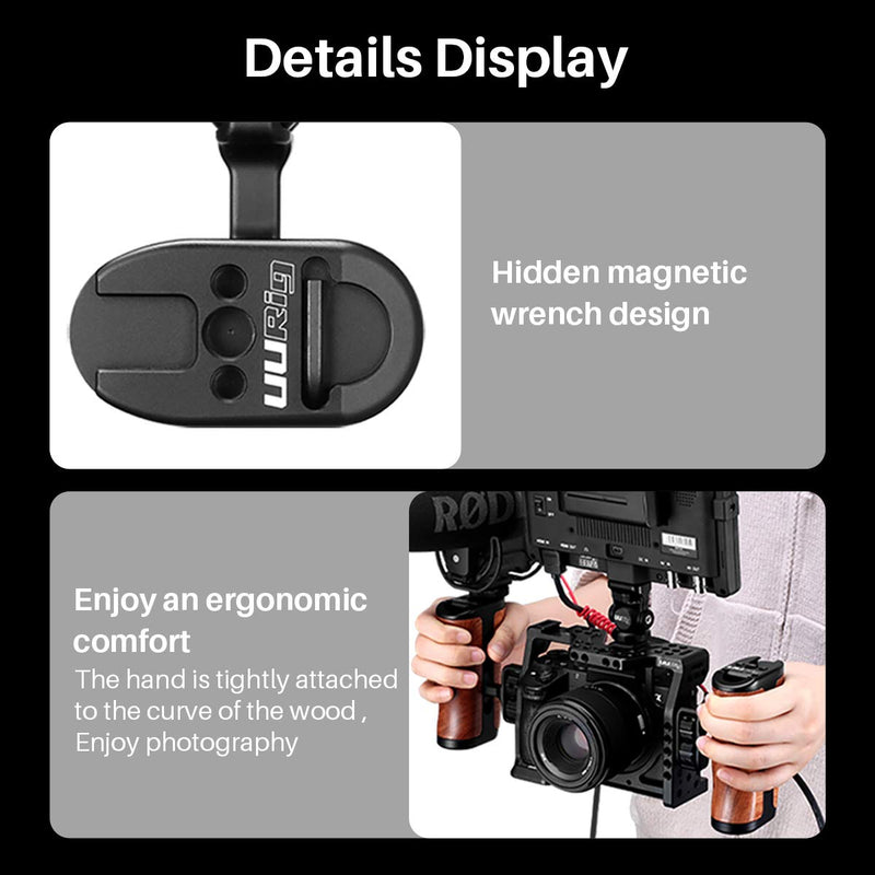 Side Wooden Handle Grip UURIG Universal Camera Cage Handle with Cold Shoe Mount 1/4 Screw for DSLR Smartphone Cage Nikon Canon Sony A7III/A7RIII/A7M3/A6400/A6500/A6600 Camera Cage