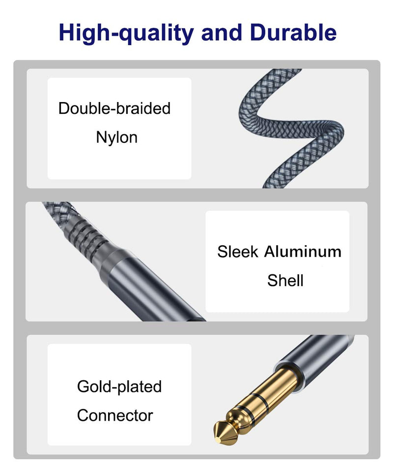 6.35mm TRS Instrument Cable (3M 2-Pack),Straight 1/4 Inch Male Jack Stereo Audio Interconnect Cord,6.35 Balanced Lead Line for Electric Guitar,Bass,Keyboard,Mixer,Amplifier,Amp,Speaker,Equalizer 3 3M Grey