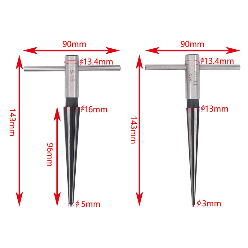 ApplianPar T Shape Handle Taper Reamer 3-13mm and 5-16mm Bridge Pin Hole Hand Held Tapered Reamers 6 Fluted Chamfer Chaser Reaming Tool for Woodworker Guitar Luthier Cutting Pack of 2