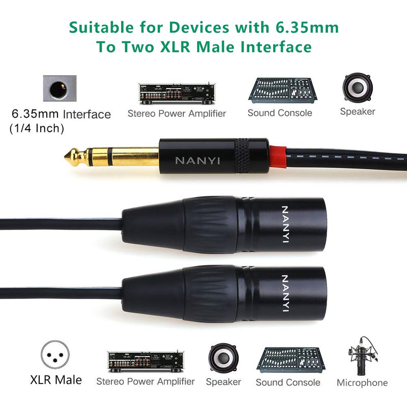 NANYI 6.35mm To 2XLR microphone splitter audio Cables, TRS Stereo Male to Dual XLR Male Interconnect Audio Microphone Cable Y Splitter Adapter Cable - 3Meters 6.35mm - 2 XLR Male - 3Meters