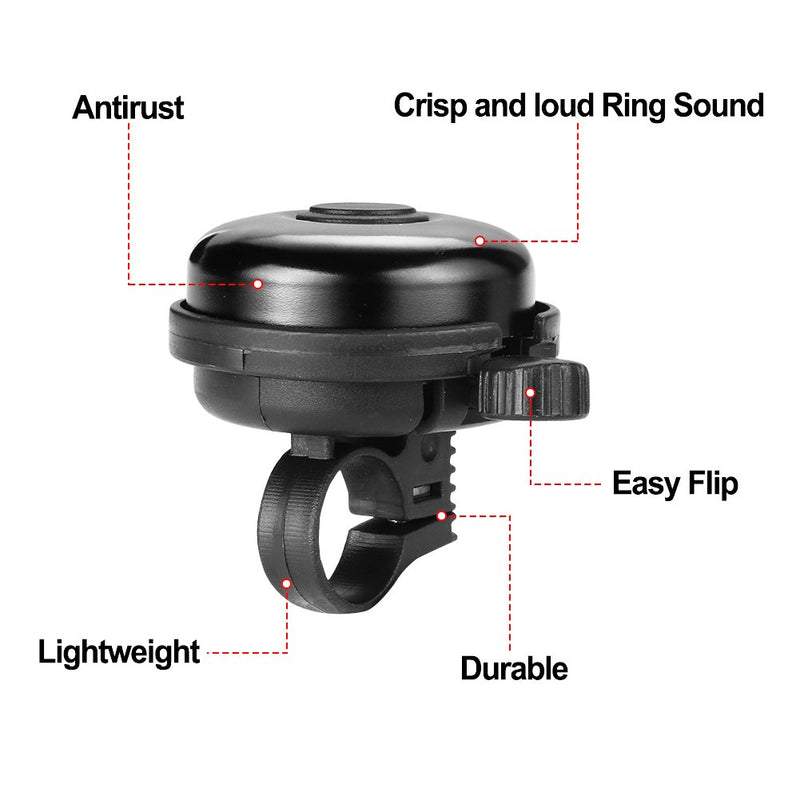 Accmor Classic Bike Bell, Aluminum Bicycle Bell, Loud Crisp Clear Sound Bicycle Bike Bell for Adults Kids Black, Silver-Right Hand Use-2 pack