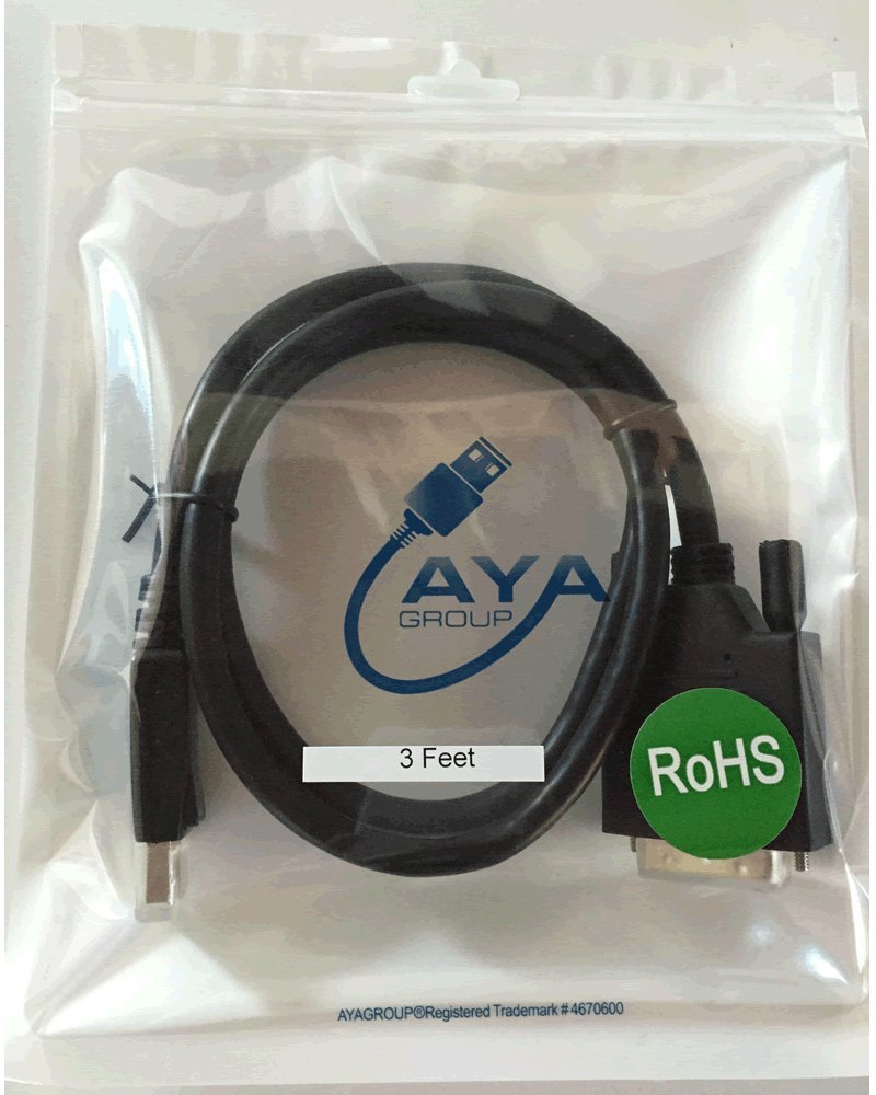 AYA 3Ft (3 Feet) 28AWG DisplayPort Male to DVI-D (24+1) Cable Gold Plated Connectors 1920x1200