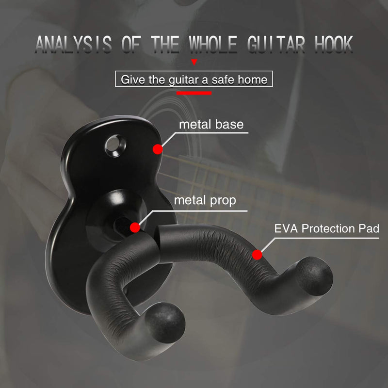 Guitar Hanger Guitar Wall Mount Holder Hook Stand, String Instruments Wall Hangers Stands Holders Hooks for Acoustic Electric Bass Classical Ukulele Guitars-Black