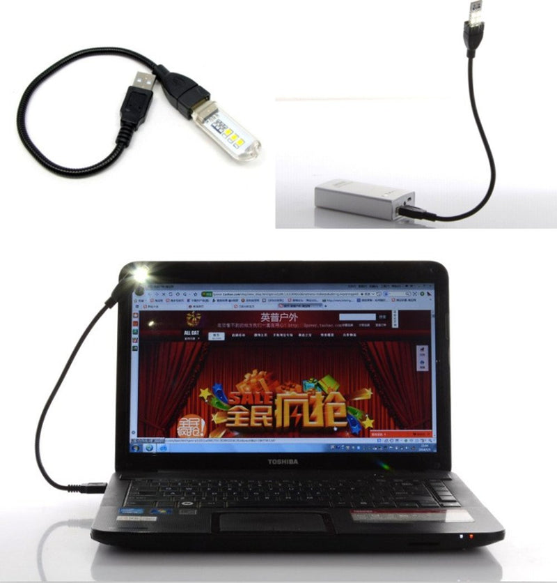 yueton Plastic USB LED Light Lamp Socket Spotlight Flashlight Emergency Light White Light Base with Bendable USB Extension Cord Cable for PC Computer, Laptop, Power Bank, Multipurpose Use (Black)