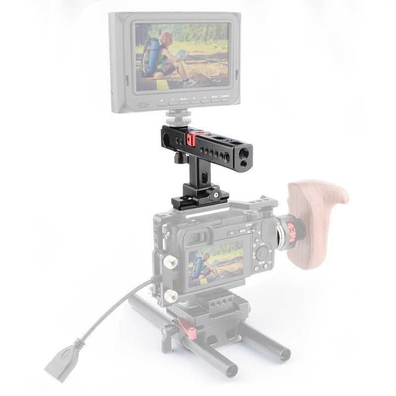 CAMVATE Aluminum Top Handle Grip for Camera Cage with Two Shoe Mount(Black)