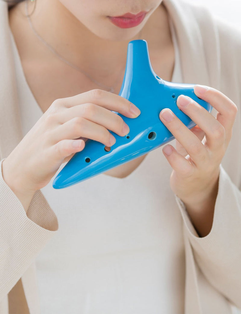 ”Joy of Wood Thrush” 12 Hole Alto C Ceramic Ocarina in Exquisite Craft (Water Blue) Water Blue