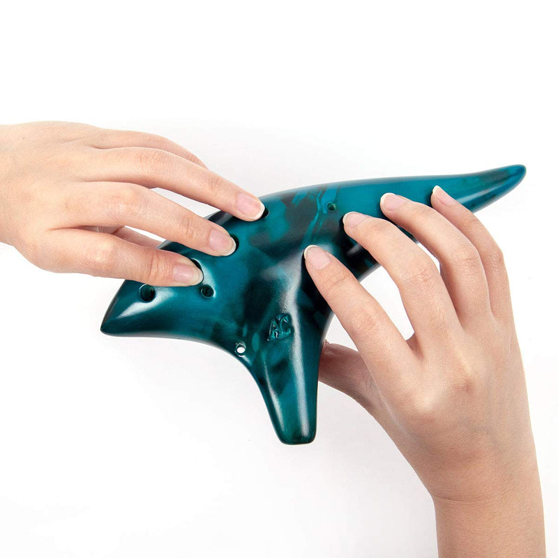Ocarina 12 Tones Alto C with Song Book Neck String Neck Cord Carry bag for students beginners (Blue) Blue