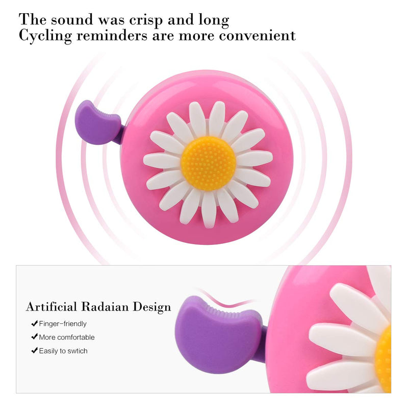 U-LIAN Kids Purple Streamers and Bike Bell for Girls-1 Pack Flower Bicycle Bell with 2 Pack Handlebar Streamers Scooter Tassels for Children's Bike Accessories A-Pink Bell+Shiny Pink Tassels