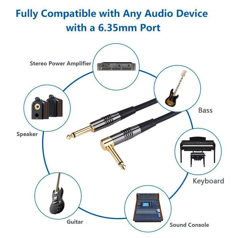 Rayzm Guitar Cable-3 Meters Noiseless Guitar/Bass Lead,1/4" Straight to Right Angle Male Instrument Cable - Copper Plugs with Gold Jacks 3 meters S-L