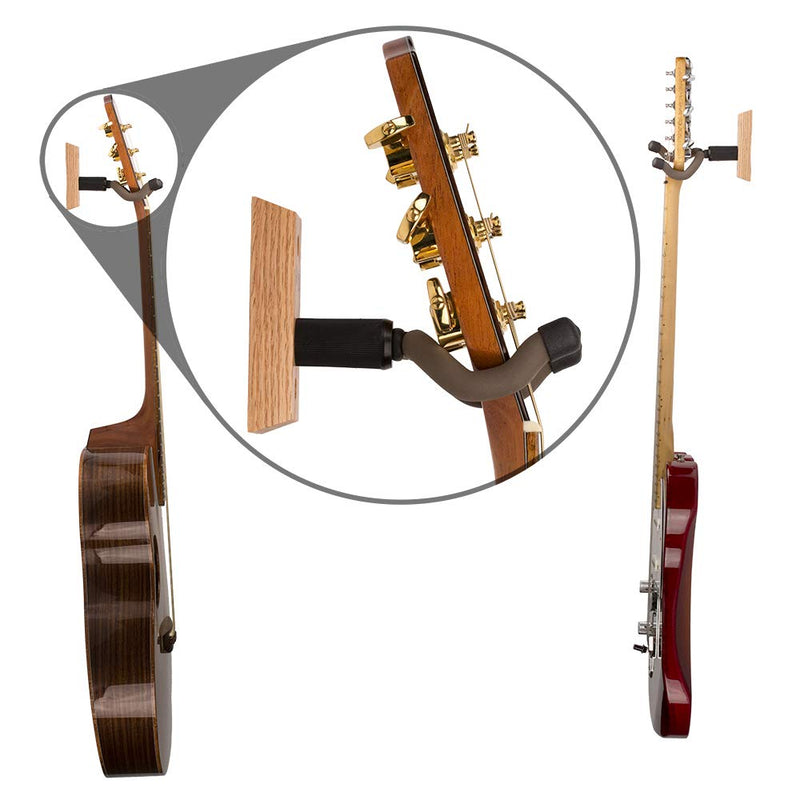 String Swing Guitar Hanger – Holder for Electric Acoustic and Bass Guitars – Stand Accessories Home or Studio Wall - Musical Instruments Safe without Hard Cases – Oak Hardwood CC01K-O 2-Pack