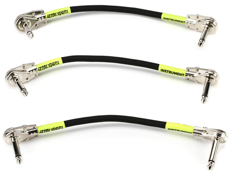 Ernie Ball P06059 6" Flat Angle / Flat Angle Patch Cable 3-Pack - Black 6in Angled Flat