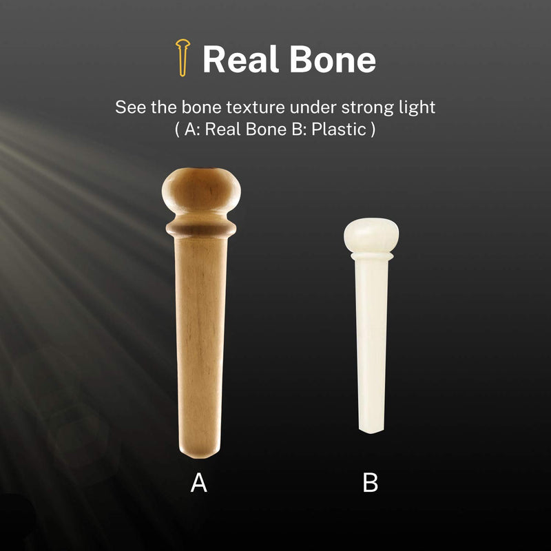 Donner 6PCS Acoustic Guitar Cattle Bone Bridge Pins Inlaid 3mm Abalone Dot with Guitar Pins Puller and Sandpaper Acoustic Guitar DIY Replacement Parts White Cattle Bone