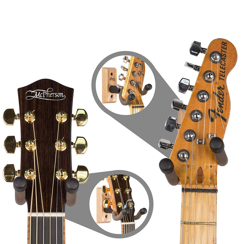 String Swing Guitar Hanger – Holder for Electric Acoustic and Bass Guitars – Stand Accessories Home or Studio Wall - Musical Instruments Safe without Hard Cases – Oak Hardwood CC01K-O 2-Pack
