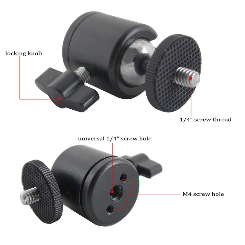 EXMAX 360 Degree Aluminum Alloy Body Rotating Swivel Mini Tripod Ball Head with 1/4" Screw Thread Base Mount for Lighter DSLR Camera Camcorder LED Light Bracket Hiking HTC Vive (Black) Black