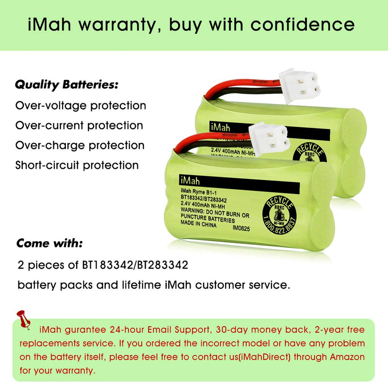 iMah BT183342/BT283342 2.4V 400mAh Ni-MH Battery Pack Compatible for BT166342/BT266342 BT162342/BT262342 2SN-AAA40H-S-X2, 6-Pack