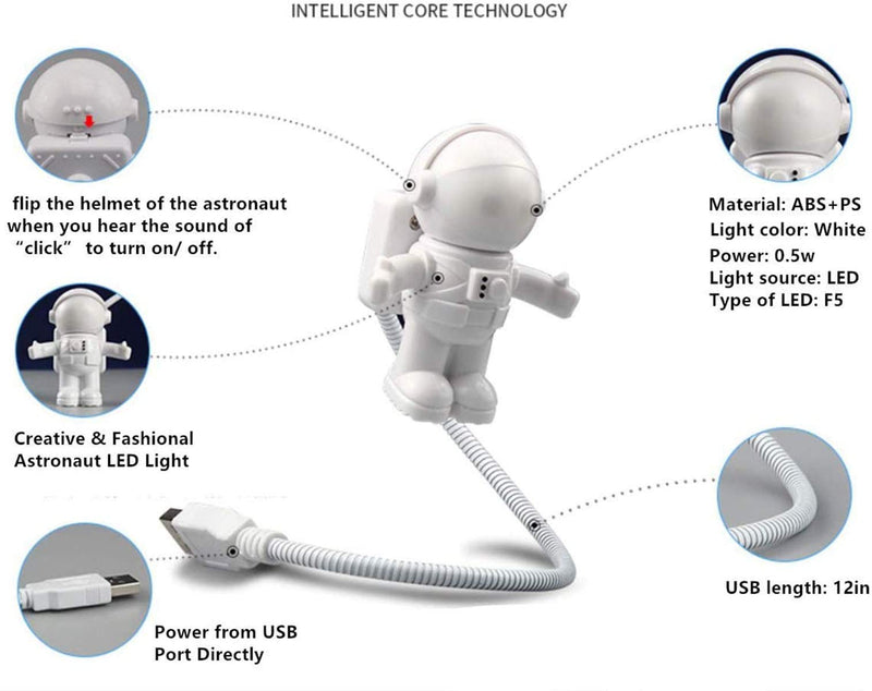 2 PCS USB LED Reading Light, Creative Astronaut Astronaut LED Flexible USB Light for Laptop Computer Notebook Mini Night Light Keyboard Light USB Charging Port Design Flexible Flexible Hose