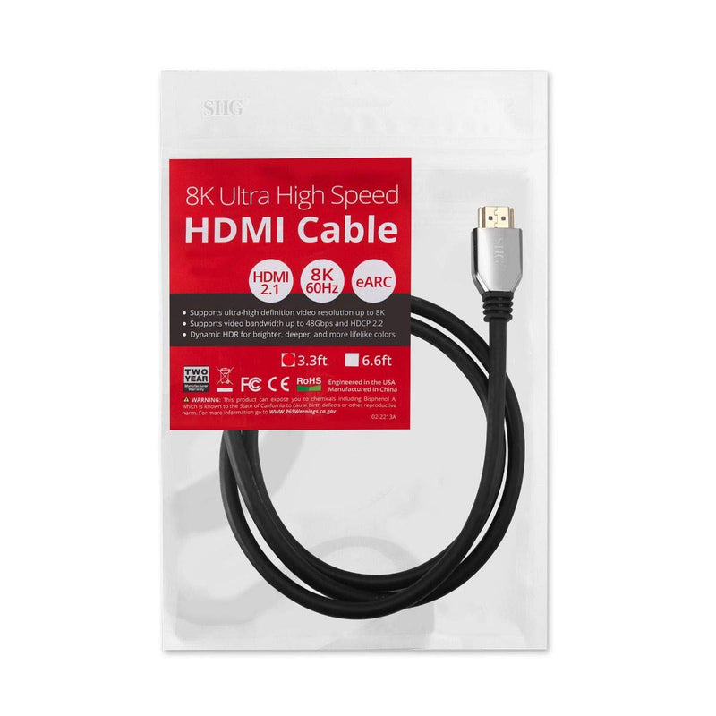 SIIG HDMI 2.1 Cable - 8K, Ultra High Speed HDMI Cable, 48Gbps, 3.3ft, Triple Shielded (CB-H21411-S1) 3.3 ft