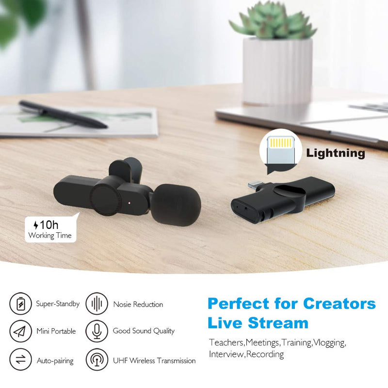 (Plug-Play) Wireless Lapel Lavalier Microphone System for iOS Devices Recording,YouTube Facebook Live Stream,Vlog, Auto-Sync Wireless Mic for iPhone 12 Pro Max /12/11/X/XR/XS(No Need App/Bluetooth)