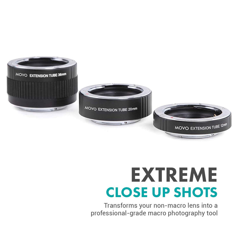 Movo AF Macro Extension Tube Set for Olympus EVOLT Four-Thirds Mount DSLR Camera with 12mm, 20mm and 36mm Tubes (Metal Mount)