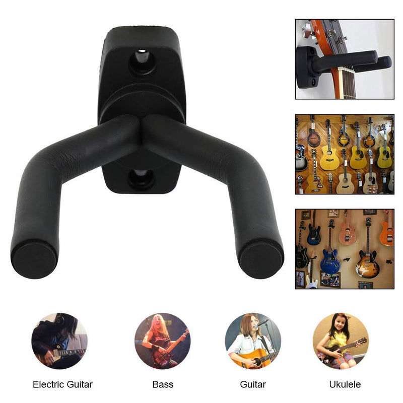 Guitar Wall Mount Hanger 6 Pack, Guitar Hanger Wall Hook Holder Stand Black Display with Screws - Easy To Install - Fits All Size Guitars, Bass, Mandolin, Banjo, Ukulele Black 6 Pack