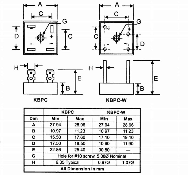 Bridgold 5pcs KBPC2510 2510 Bridge Rectifier Diode 25A 1000V Single Phase, Full Wave Electronic Silicon Diodes,4-Pin