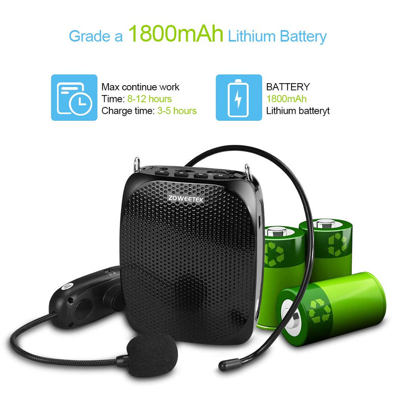 ZOWEETEK Voice Amplifier with UHF Wireless Microphone Headset,Portable Rechargeable Voice Amplifier with Microphones for Multiple Locations such as Classroom,Meetings,Promotions and Outdoors