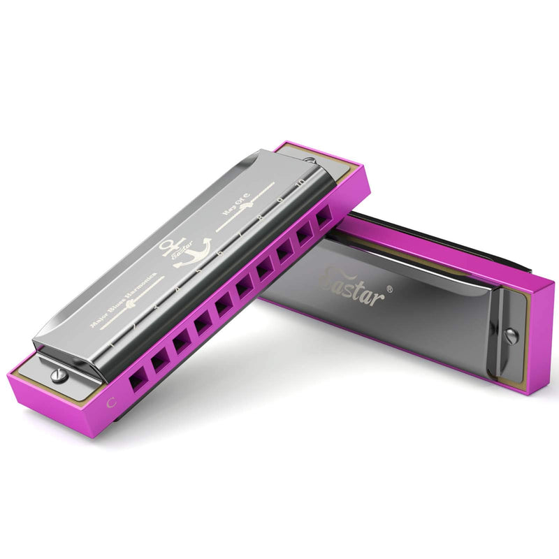 Eastar Major Blues Diatonic Harmonica, 10 Holes C Key Beginner Harmonica for Kids Children Adults Students, with Hard Case and Cloth, Pink