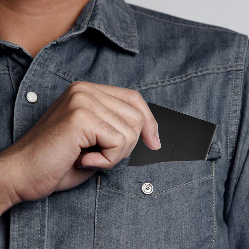 2 Pcs Business Card Holders, SENHAI Professional Thumb-Drive Slide Out Business Card Case and Stainless Steel ID Name Wallet Credit Card Holder for Men and Women - Black