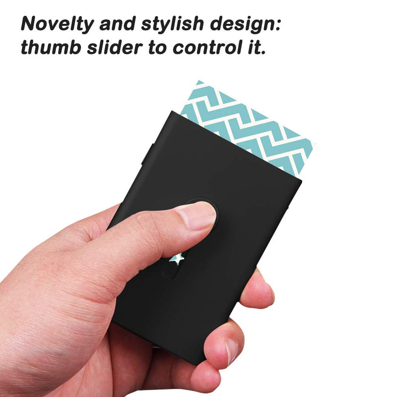 2 Pcs Business Card Holders, SENHAI Professional Thumb-Drive Slide Out Business Card Case and Stainless Steel ID Name Wallet Credit Card Holder for Men and Women - Black