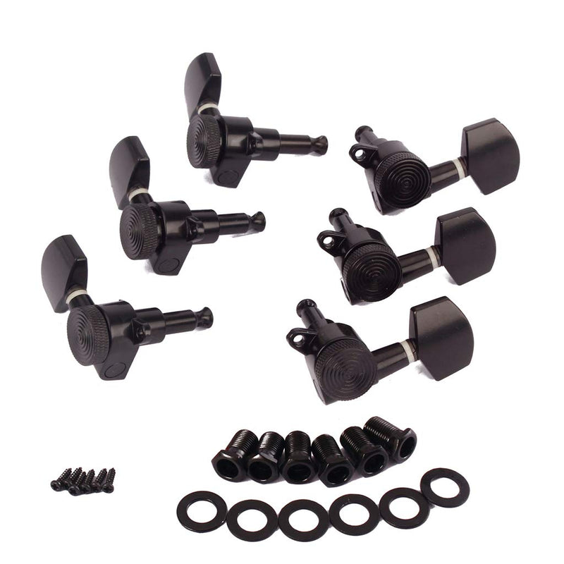 Alnicov Locked String Tuning Pegs key Tuners Machine Heads(3R3L) For Acoustic Electric Guitar Lock Schaller Style Black