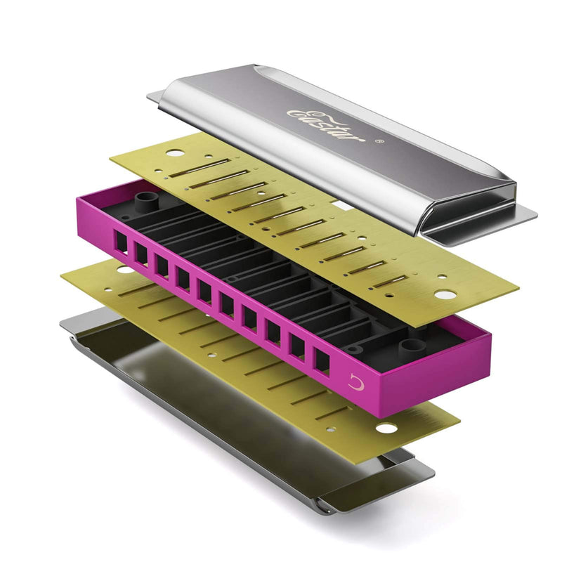 Eastar Major Blues Diatonic Harmonica, 10 Holes C Key Beginner Harmonica for Kids Children Adults Students, with Hard Case and Cloth, Pink
