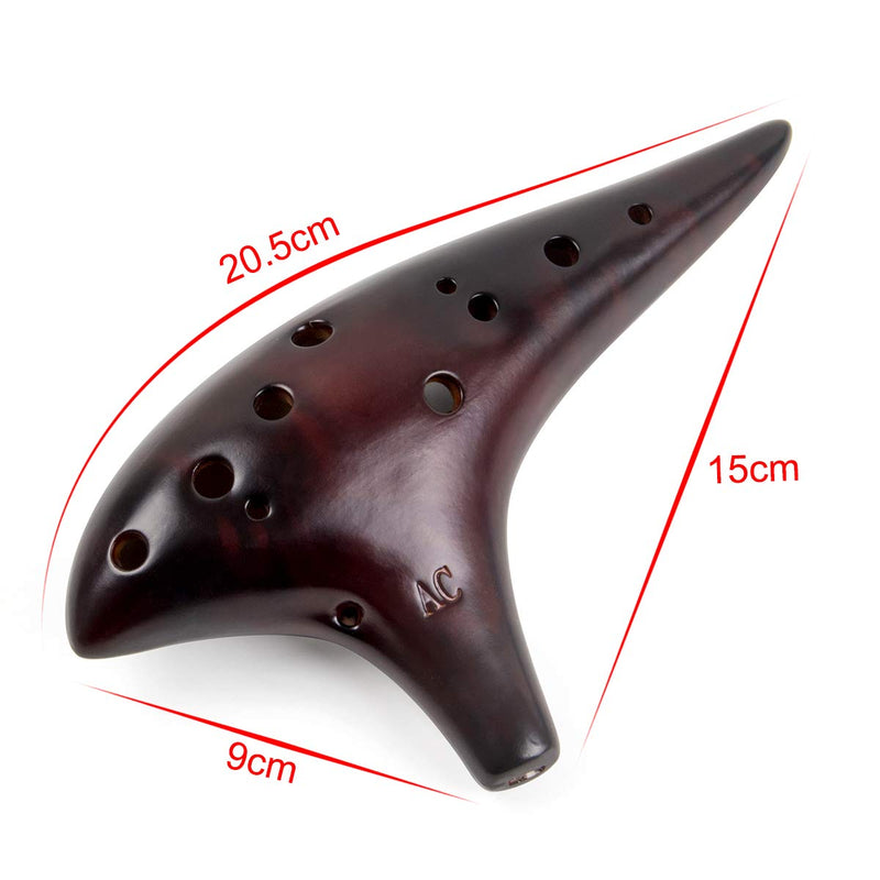 AKLOT Beginner Ocarina 12 Holes Alto C Ceramic with Carry Bag Music Book Strap Smokey