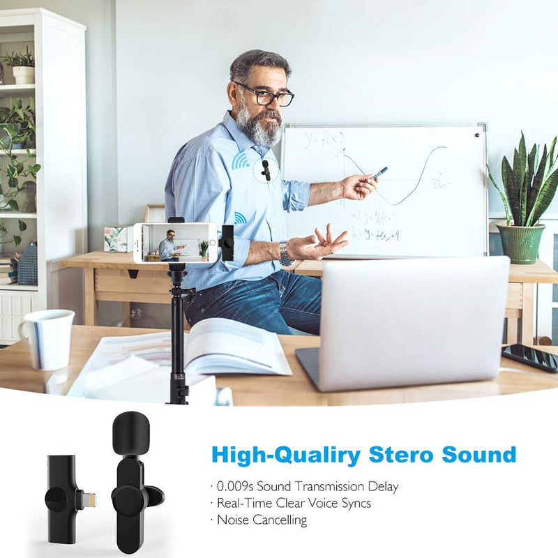(Plug-Play) Wireless Lapel Lavalier Microphone System for iOS Devices Recording,YouTube Facebook Live Stream,Vlog, Auto-Sync Wireless Mic for iPhone 12 Pro Max /12/11/X/XR/XS(No Need App/Bluetooth)