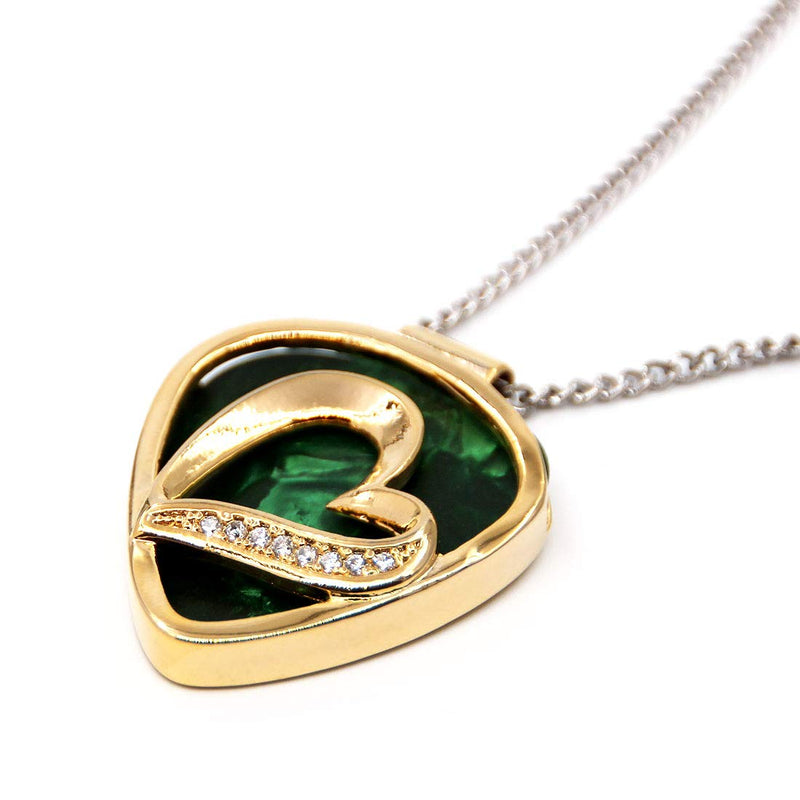PICKRING Heart Shaped Guitar Pick Holder Necklace for Guitarists/Guitar Picks Keeper Storage Pendant Necklace Stainless Steel Music Lovers Musicians Gifts Gold