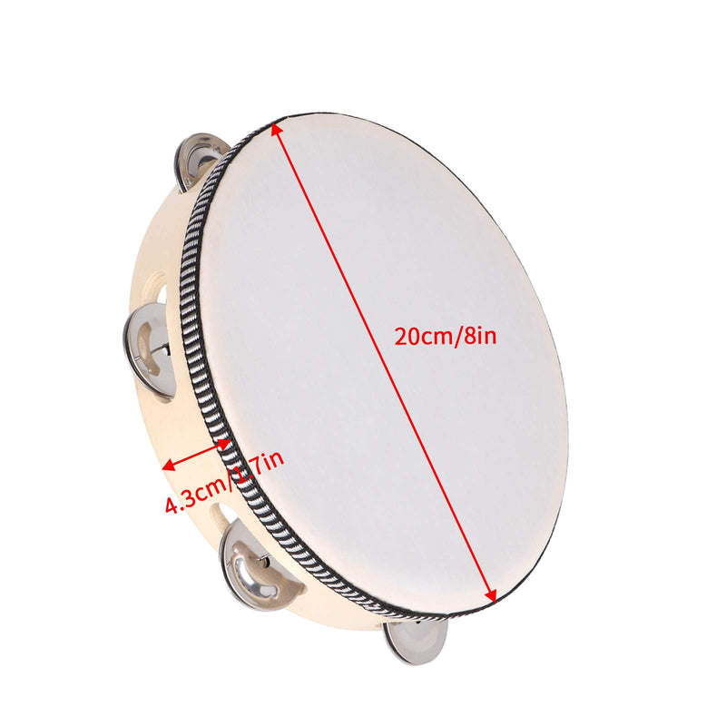 Dreokee Tambourine for Adults, 8 inch Wood Handheld Tambourine Single Row 6 Pairs Jingles 8inches