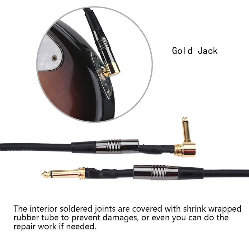 Rayzm Guitar Cable-3 Meters Noiseless Guitar/Bass Lead,1/4" Straight to Right Angle Male Instrument Cable - Copper Plugs with Gold Jacks 3 meters S-L