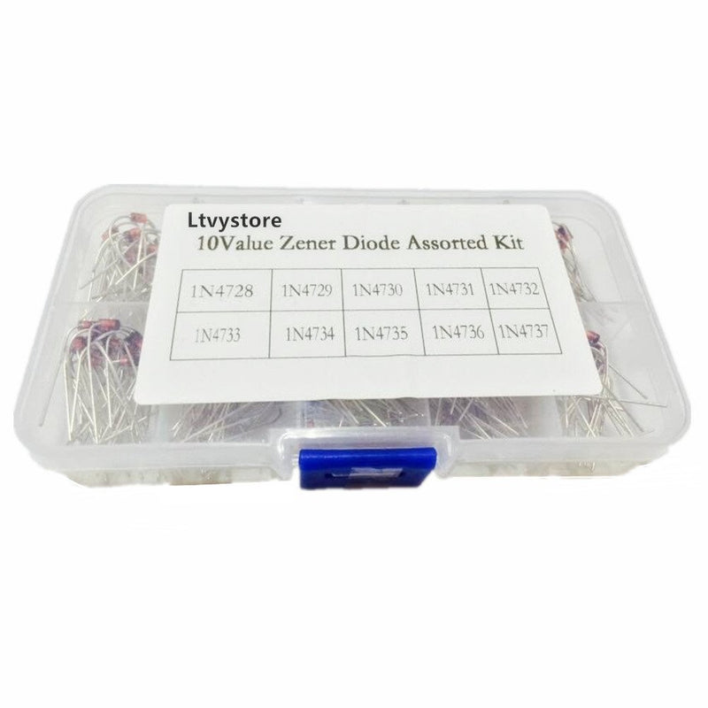 Zener Diodes Kit, 1W Axial Leads Through Hole Power Diode Assorted Assortment Box Kit Set (3.3V/3.6V/3.9V/4.3V/4.7V/5.1V/5.6V/6.2V/6.8V/7.5V), Range 1N4728~1N4737,Pack of 200, By Ltvystore
