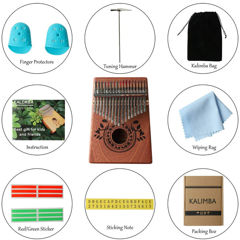 Kalimba Thumb Piano 17 Keys with Study Instruction and Tune Hammer,Portable Mbira Sanza Finger Piano, Gift for Kids Adult Beginners Music instrument lover. (High End 17 Key) High End 17 Key