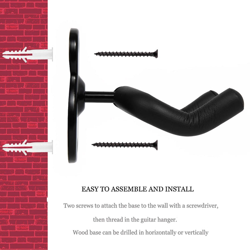 Guitar Hanger Guitar Wall Mount Holder Hook Stand, String Instruments Wall Hangers Stands Holders Hooks for Acoustic Electric Bass Classical Ukulele Guitars-Black